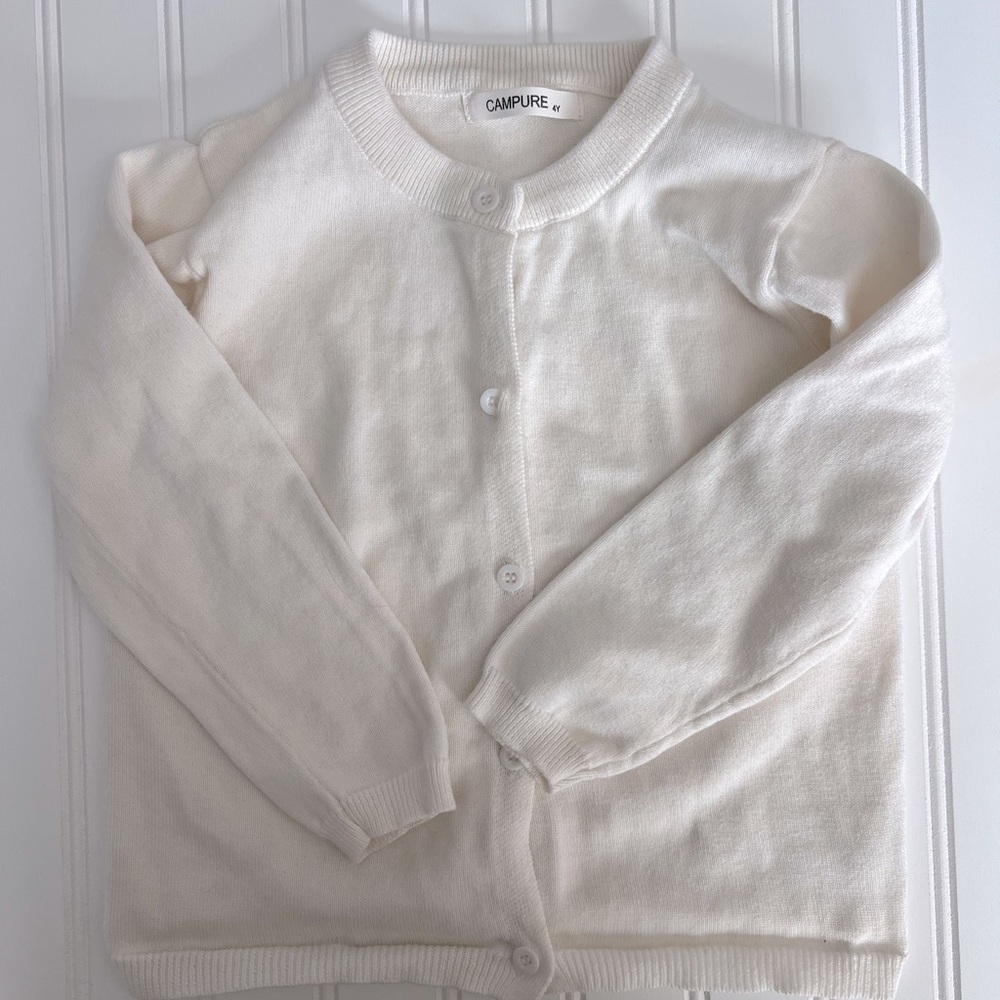Campure | Kids’ Button-Up Cardigan | White | 4Y